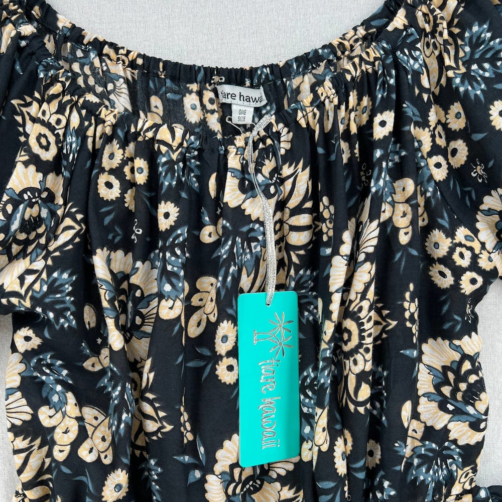 TIARE HAWAII Shirt Womens One Size Black Floral Lover Off the Shoulder Crop Top - Picture 10 of 12